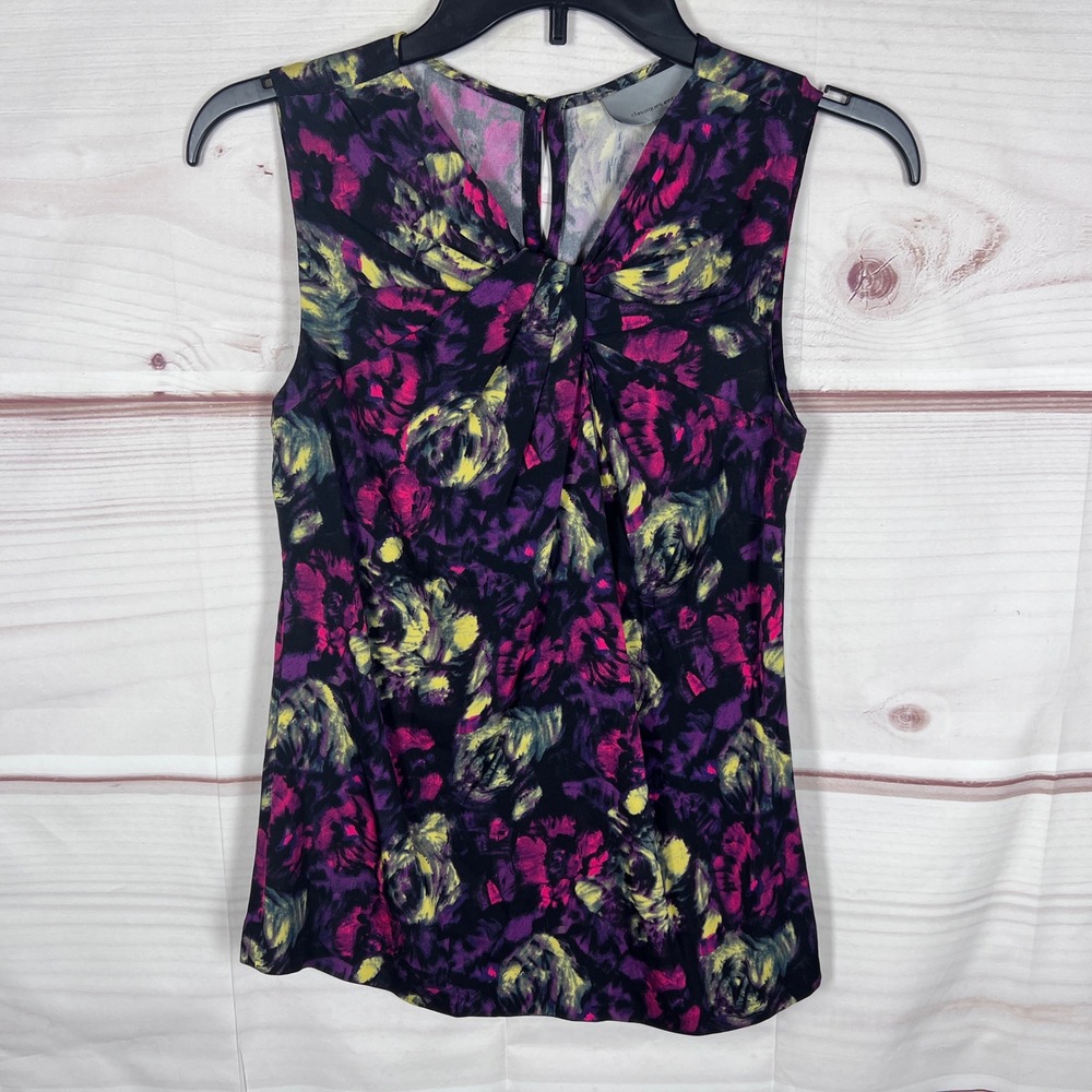 Classiques Entier Sleeveless Top Women XS Purple Floral Silk Stretch Twist Front